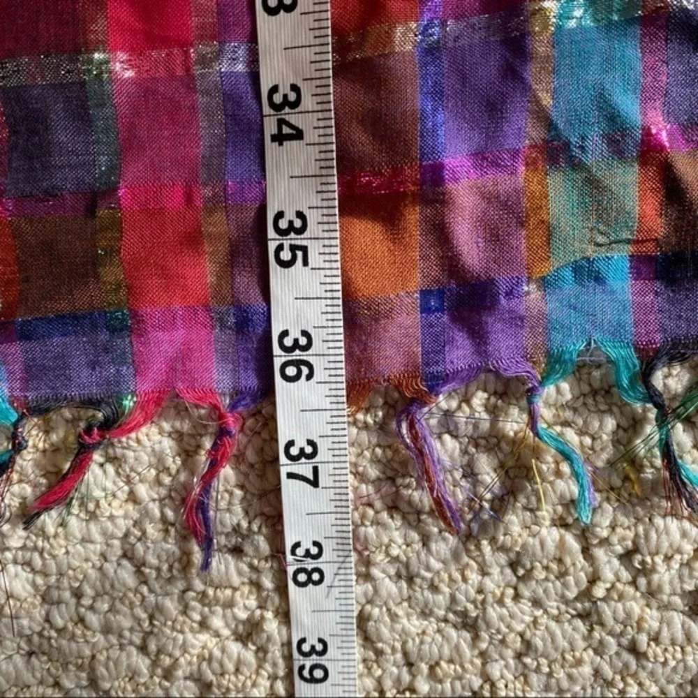 Nordstrom Magenta Pink Red Green Metallic Cotton Plaid Square Scarf Wrap